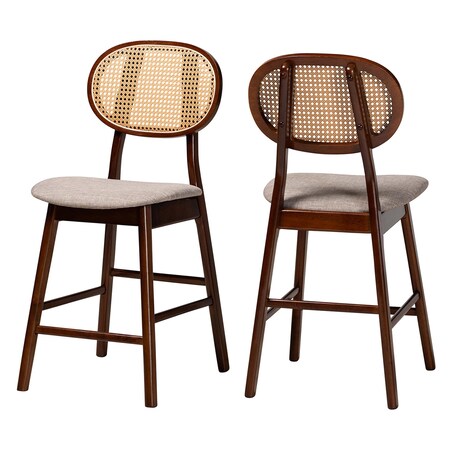 Baxton Studio Darrion Mid-Century Modern Grey Fabric and Walnut Brown Finished Wood 2-Piece Counter Stool Set, PR 235-2PC-13303-ZORO